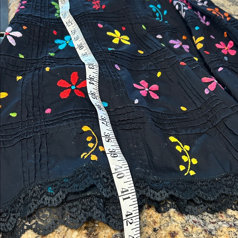 70’s Mexican multicolored embroidered floral sleeveless dress small black - Picture 8 of 8